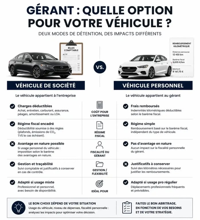 Comparatif véhicule de société ou véhicule personnel pour gérant de société