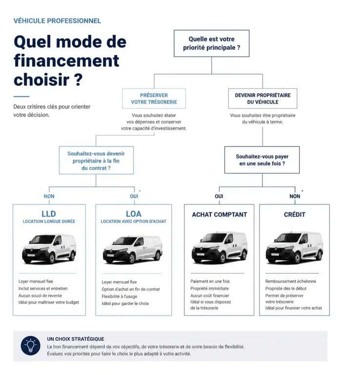 Schéma des modes de financement pour achat véhicule professionnel