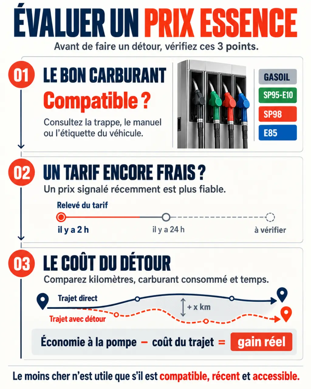 Infographie pour comparer le prix essence Intermarché selon le carburant, l’horodatage et la distance