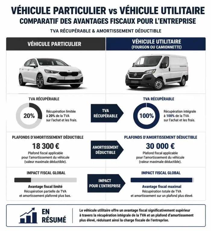 Comparatif fiscal achat véhicule professionnel particulier vs utilitaire