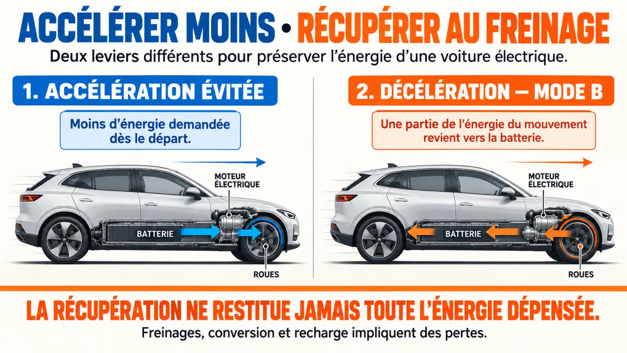 Mode eco voiture électrique : schéma de la régénération et du mode B