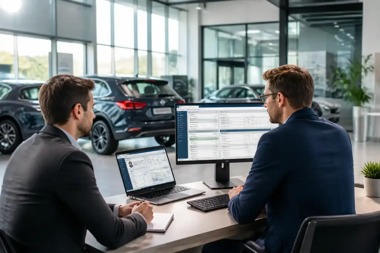 Showroom automobile moderne avec outils digitaux de gestion commerciale