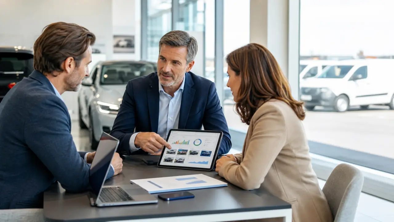Équipe de concession automobile utilisant un CRM pour piloter son activité commerciale