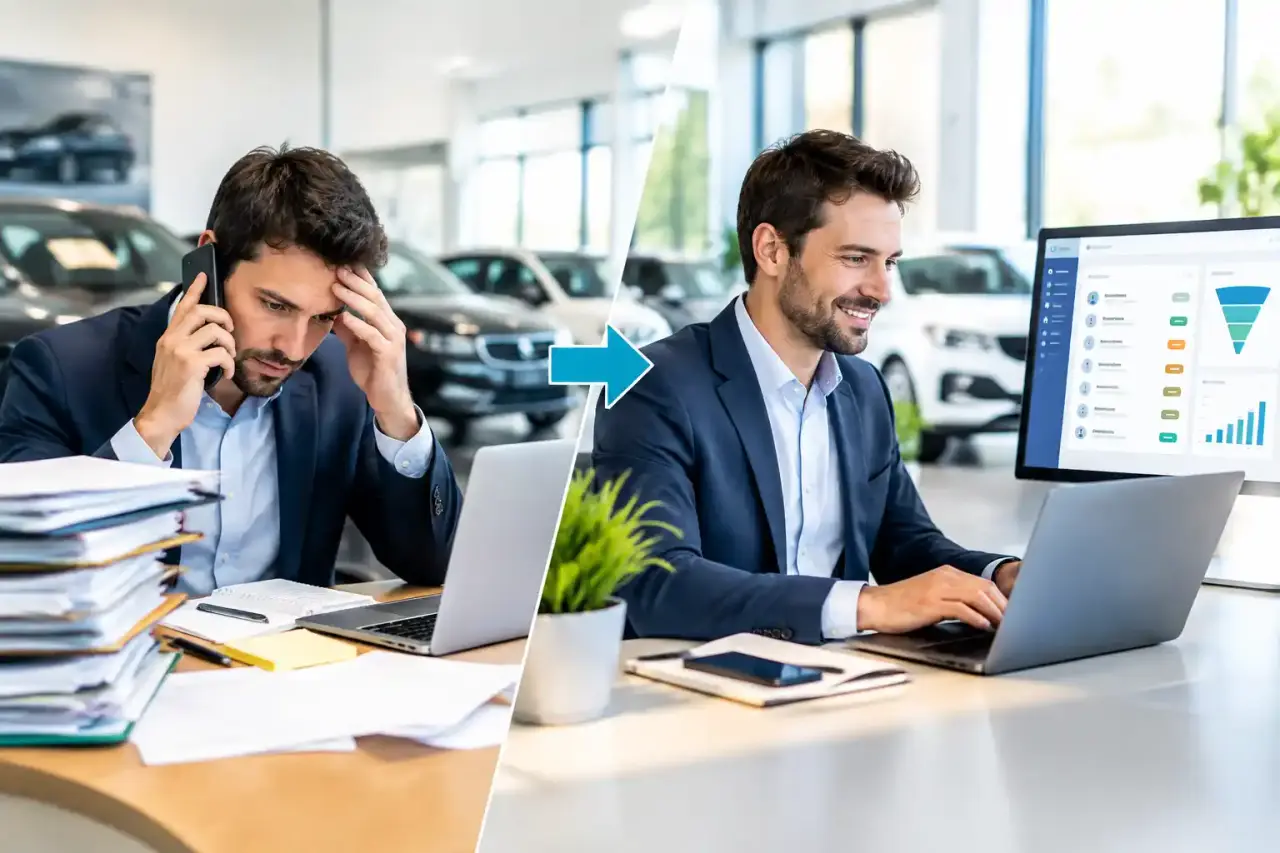 Analyse de données de leads automobiles sur écran de contrôle en concession