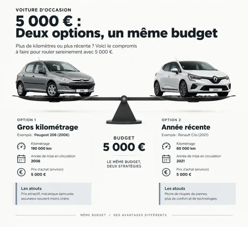 Comparatif des critères pour l'achat d'une voiture à 5000 euros